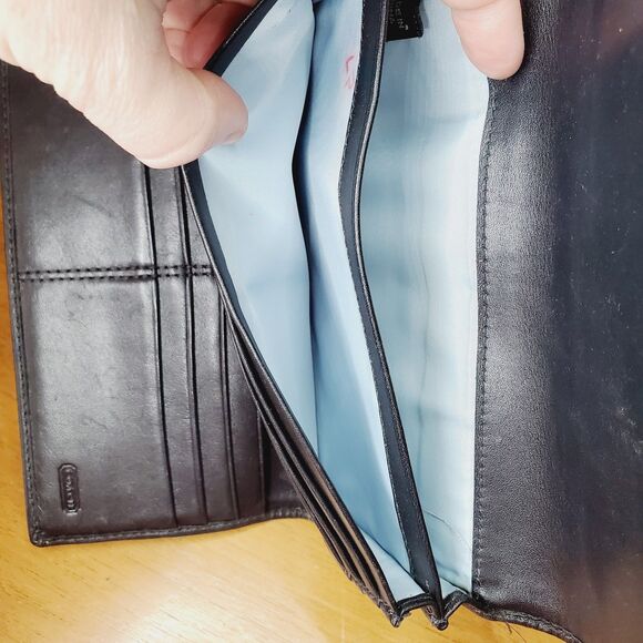 COACH CHELSEA TRIFOLD WALLET Black White Monogram Leather WOMEN Leather Wallet - Picture 5 of 8